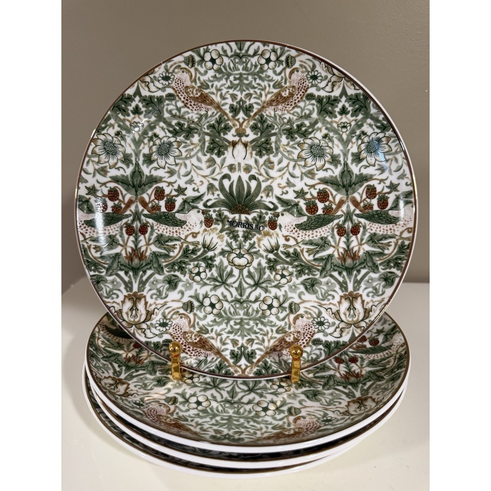 Set of 4 Morris & Co. Strawberry Thief 8 1/2" Salad / Dessert Plates